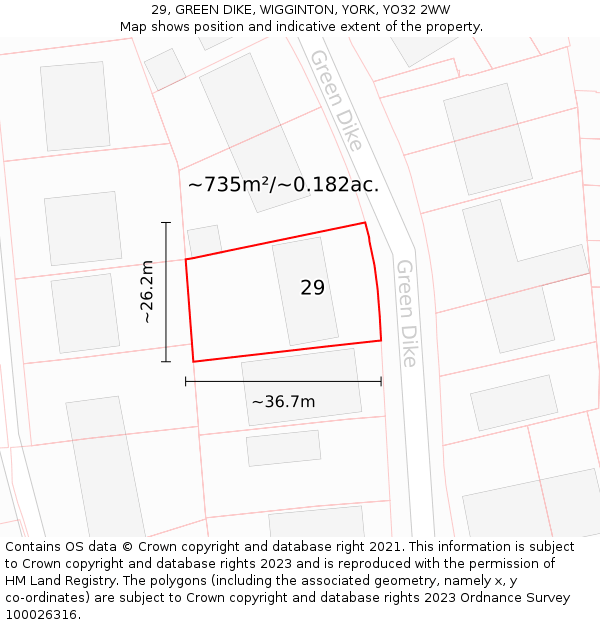 29, GREEN DIKE, WIGGINTON, YORK, YO32 2WW: Plot and title map
