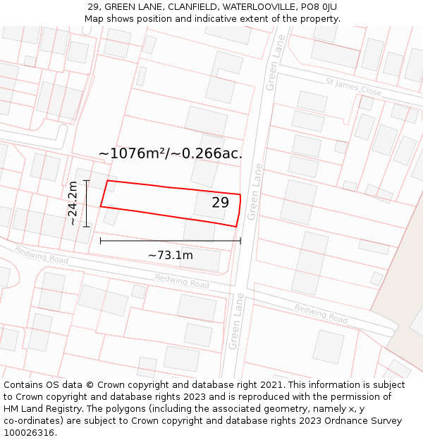 29, GREEN LANE, CLANFIELD, WATERLOOVILLE, PO8 0JU: Plot and title map