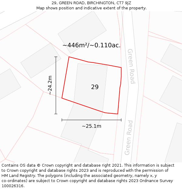 29, GREEN ROAD, BIRCHINGTON, CT7 9JZ: Plot and title map