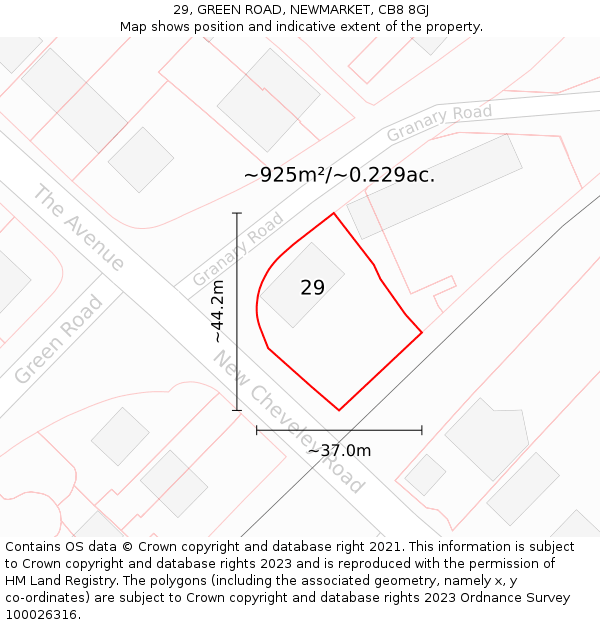 29, GREEN ROAD, NEWMARKET, CB8 8GJ: Plot and title map