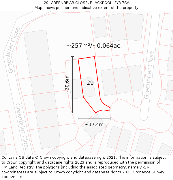 29, GREENBRIAR CLOSE, BLACKPOOL, FY3 7SA: Plot and title map