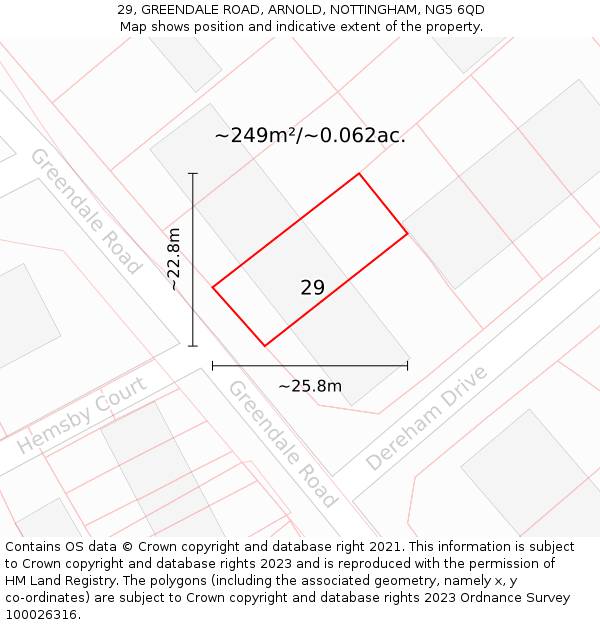 29, GREENDALE ROAD, ARNOLD, NOTTINGHAM, NG5 6QD: Plot and title map