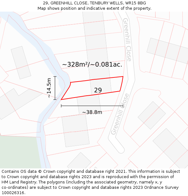 29, GREENHILL CLOSE, TENBURY WELLS, WR15 8BG: Plot and title map