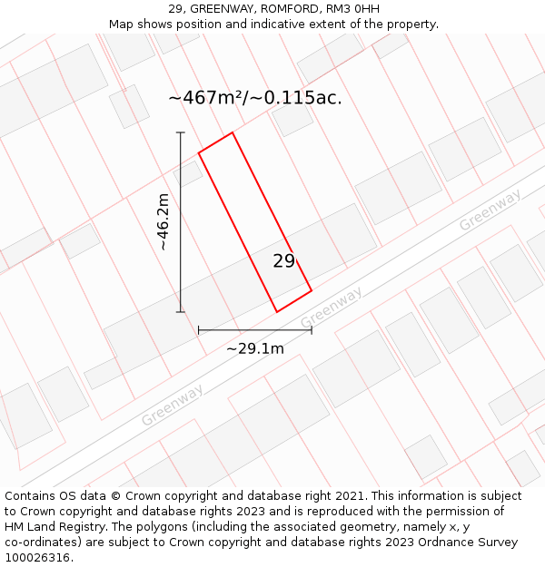 29, GREENWAY, ROMFORD, RM3 0HH: Plot and title map