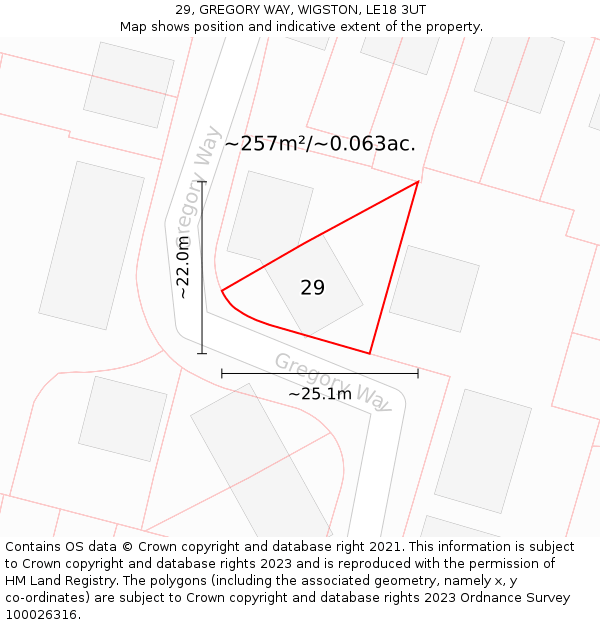 29, GREGORY WAY, WIGSTON, LE18 3UT: Plot and title map