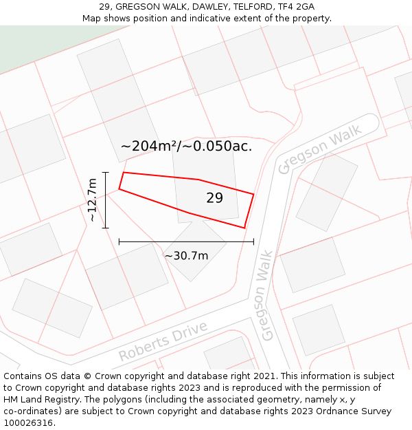 29, GREGSON WALK, DAWLEY, TELFORD, TF4 2GA: Plot and title map