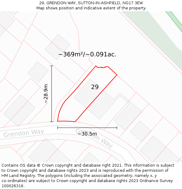 29, GRENDON WAY, SUTTON-IN-ASHFIELD, NG17 3EW: Plot and title map