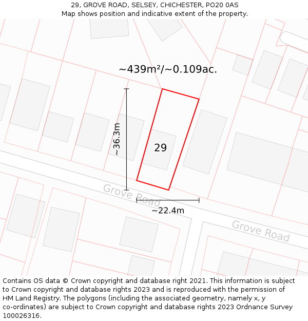 29, GROVE ROAD, SELSEY, CHICHESTER, PO20 0AS: Plot and title map