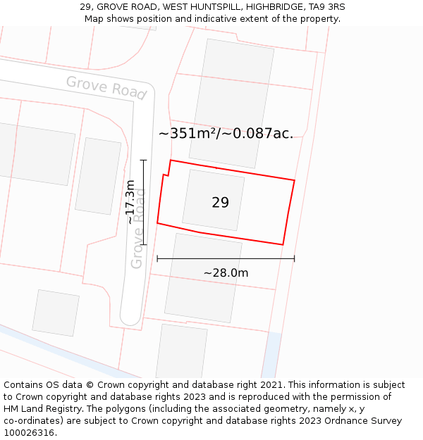 29, GROVE ROAD, WEST HUNTSPILL, HIGHBRIDGE, TA9 3RS: Plot and title map