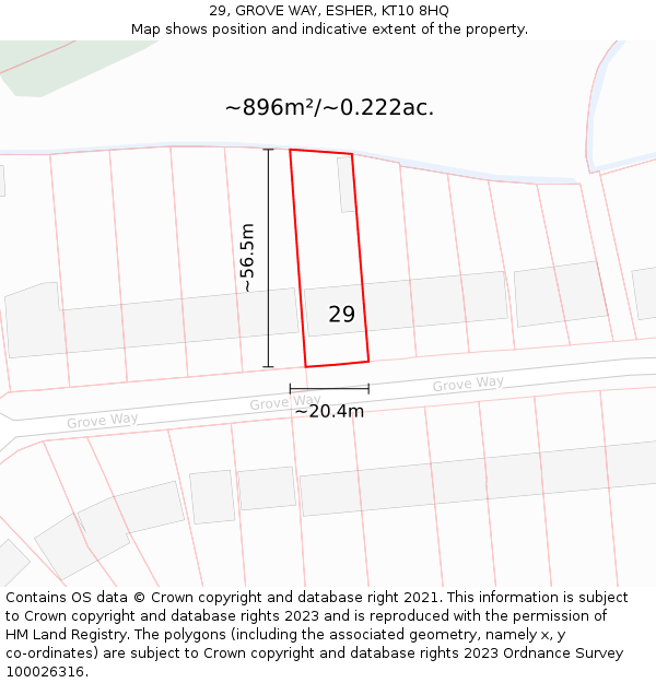 29, GROVE WAY, ESHER, KT10 8HQ: Plot and title map