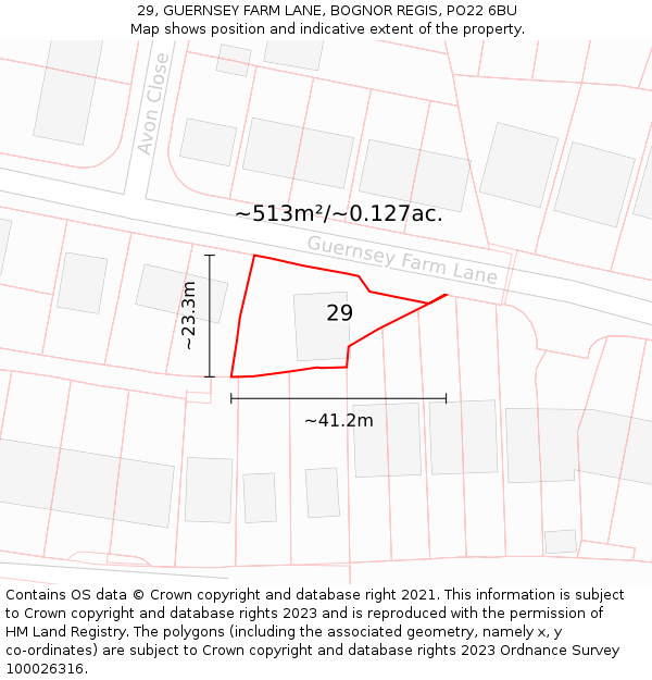 29, GUERNSEY FARM LANE, BOGNOR REGIS, PO22 6BU: Plot and title map