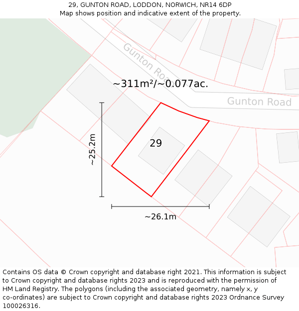 29, GUNTON ROAD, LODDON, NORWICH, NR14 6DP: Plot and title map