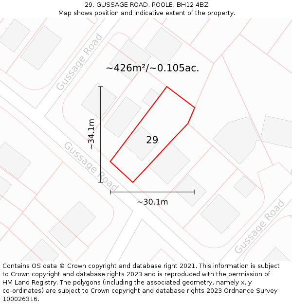 29, GUSSAGE ROAD, POOLE, BH12 4BZ: Plot and title map