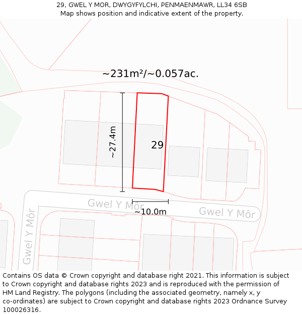 29, GWEL Y MOR, DWYGYFYLCHI, PENMAENMAWR, LL34 6SB: Plot and title map