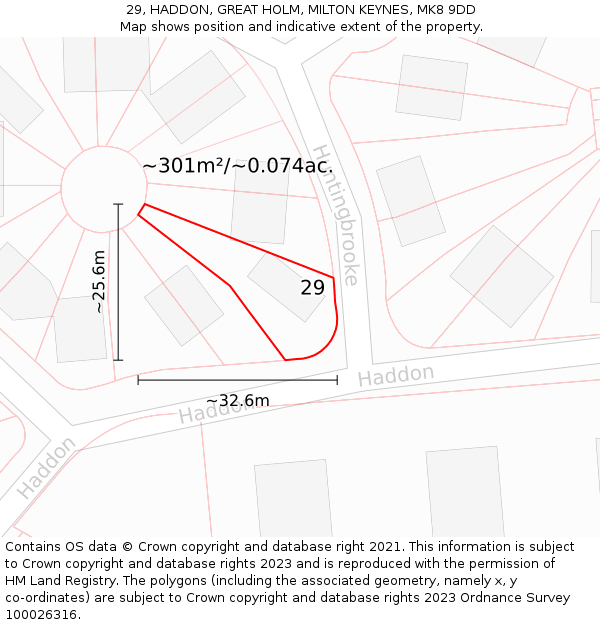 29, HADDON, GREAT HOLM, MILTON KEYNES, MK8 9DD: Plot and title map