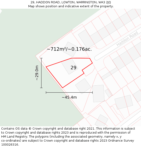 29, HADDON ROAD, LOWTON, WARRINGTON, WA3 2JQ: Plot and title map