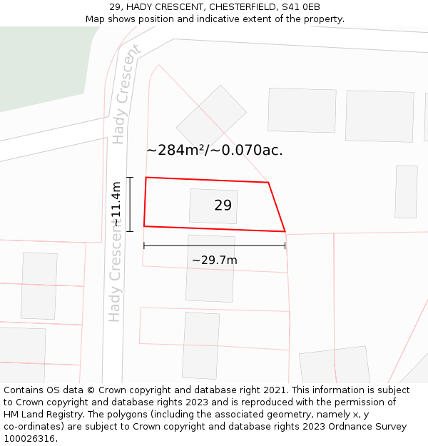 29, HADY CRESCENT, CHESTERFIELD, S41 0EB: Plot and title map