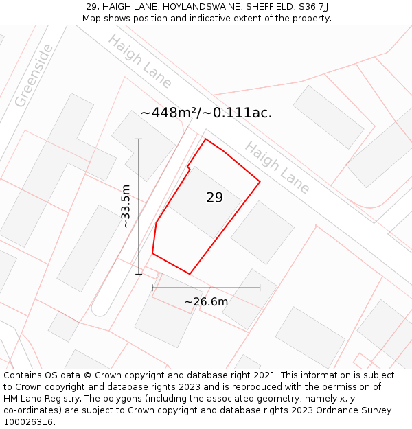 29, HAIGH LANE, HOYLANDSWAINE, SHEFFIELD, S36 7JJ: Plot and title map