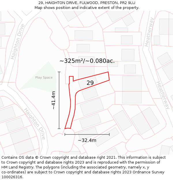 29, HAIGHTON DRIVE, FULWOOD, PRESTON, PR2 9LU: Plot and title map