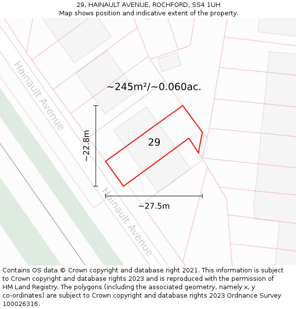 29, HAINAULT AVENUE, ROCHFORD, SS4 1UH: Plot and title map