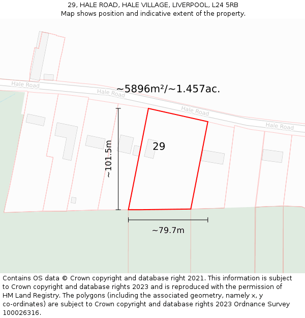 29, HALE ROAD, HALE VILLAGE, LIVERPOOL, L24 5RB: Plot and title map