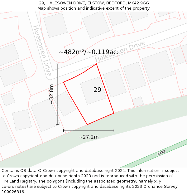 29, HALESOWEN DRIVE, ELSTOW, BEDFORD, MK42 9GG: Plot and title map