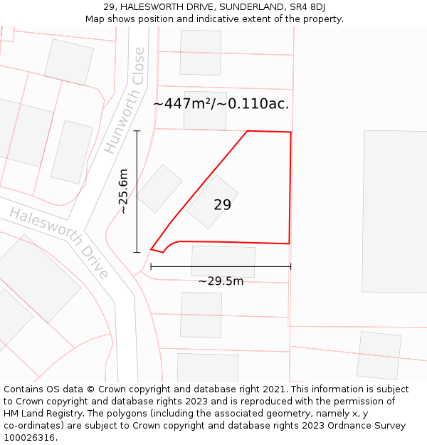 29, HALESWORTH DRIVE, SUNDERLAND, SR4 8DJ: Plot and title map