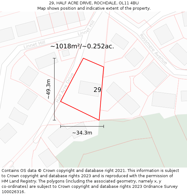 29, HALF ACRE DRIVE, ROCHDALE, OL11 4BU: Plot and title map