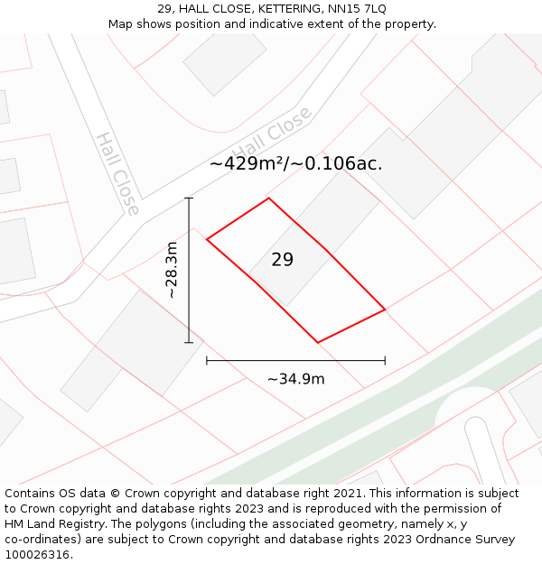 29, HALL CLOSE, KETTERING, NN15 7LQ: Plot and title map