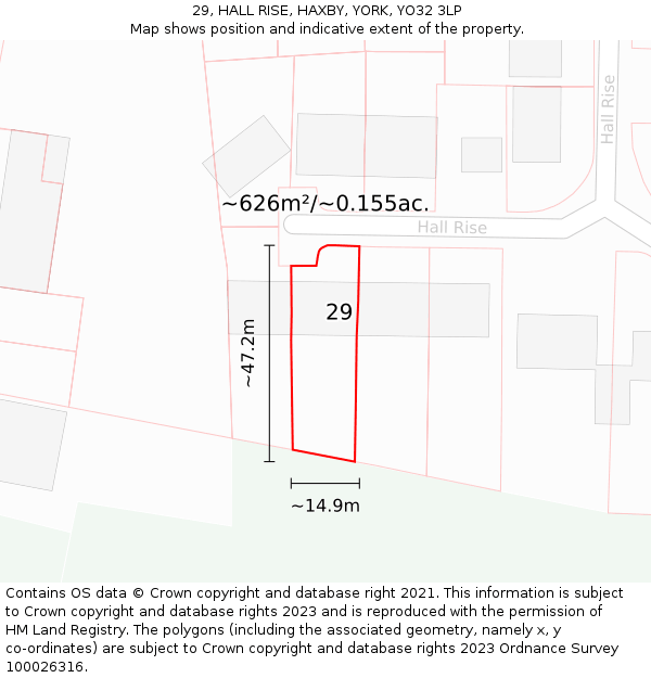 29, HALL RISE, HAXBY, YORK, YO32 3LP: Plot and title map