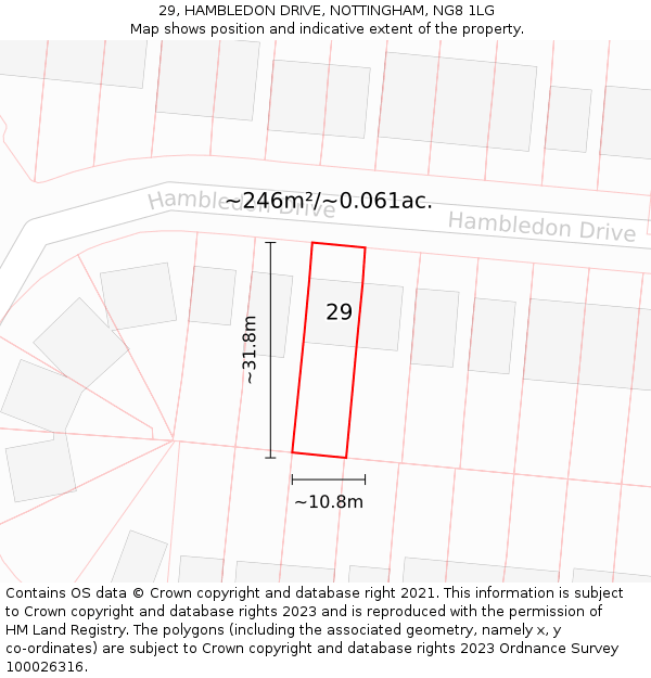 29, HAMBLEDON DRIVE, NOTTINGHAM, NG8 1LG: Plot and title map