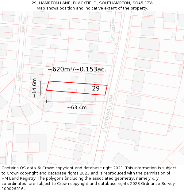 29, HAMPTON LANE, BLACKFIELD, SOUTHAMPTON, SO45 1ZA: Plot and title map