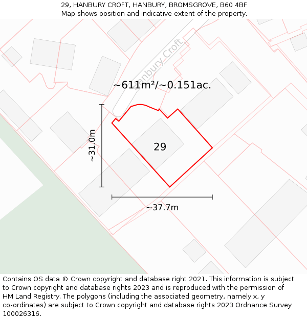 29, HANBURY CROFT, HANBURY, BROMSGROVE, B60 4BF: Plot and title map