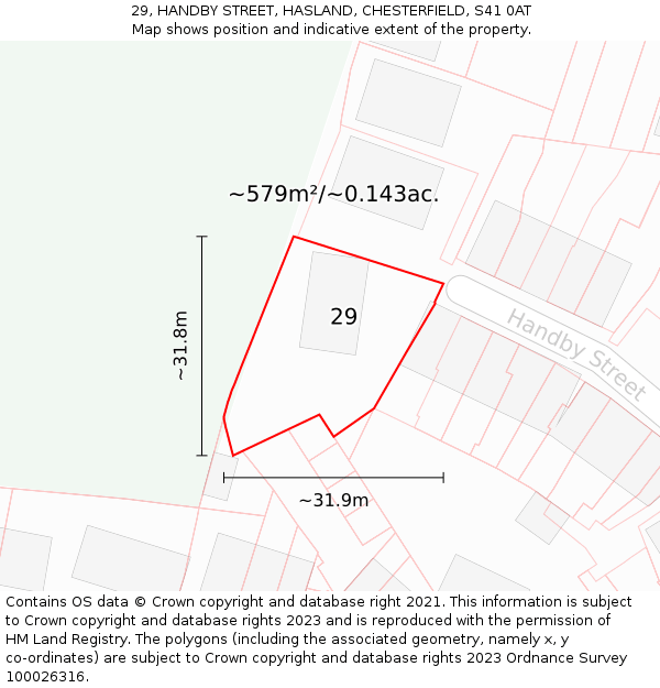 29, HANDBY STREET, HASLAND, CHESTERFIELD, S41 0AT: Plot and title map