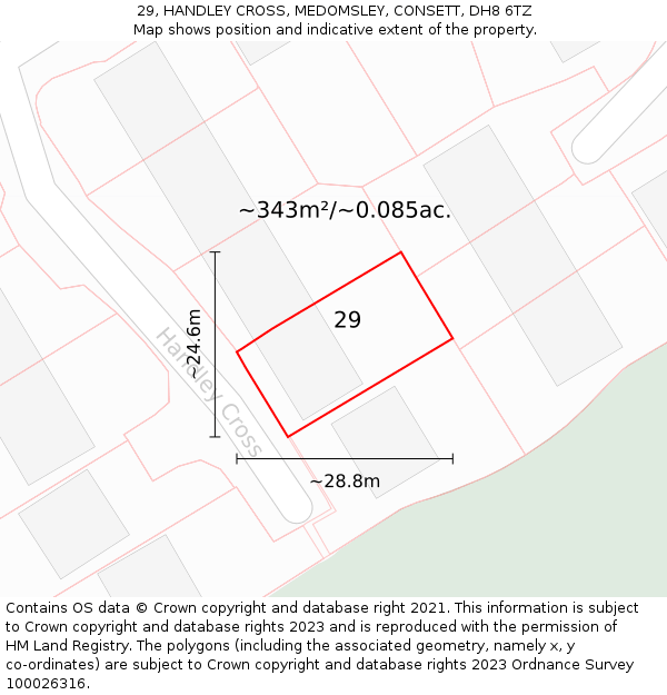 29, HANDLEY CROSS, MEDOMSLEY, CONSETT, DH8 6TZ: Plot and title map