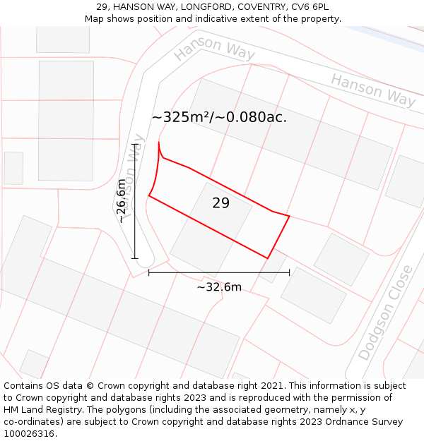 29, HANSON WAY, LONGFORD, COVENTRY, CV6 6PL: Plot and title map