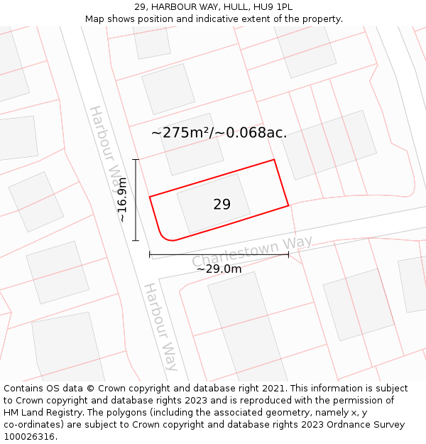 29, HARBOUR WAY, HULL, HU9 1PL: Plot and title map