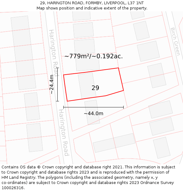 29, HARINGTON ROAD, FORMBY, LIVERPOOL, L37 1NT: Plot and title map