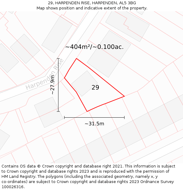 29, HARPENDEN RISE, HARPENDEN, AL5 3BG: Plot and title map