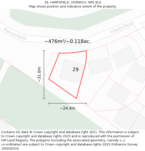 29, HARPSFIELD, NORWICH, NR5 9LG: Plot and title map