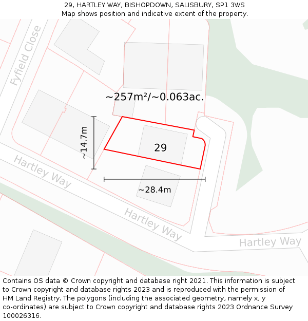 29, HARTLEY WAY, BISHOPDOWN, SALISBURY, SP1 3WS: Plot and title map