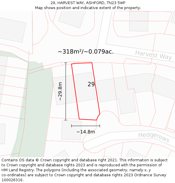 29, HARVEST WAY, ASHFORD, TN23 5WP: Plot and title map