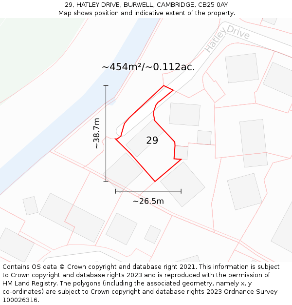 29, HATLEY DRIVE, BURWELL, CAMBRIDGE, CB25 0AY: Plot and title map