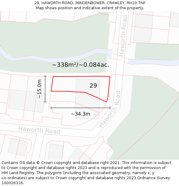 29, HAWORTH ROAD, MAIDENBOWER, CRAWLEY, RH10 7NF: Plot and title map