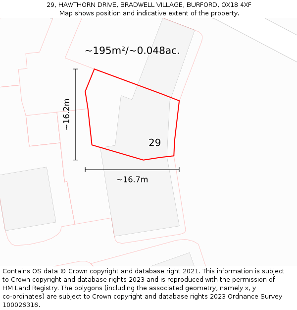 29, HAWTHORN DRIVE, BRADWELL VILLAGE, BURFORD, OX18 4XF: Plot and title map