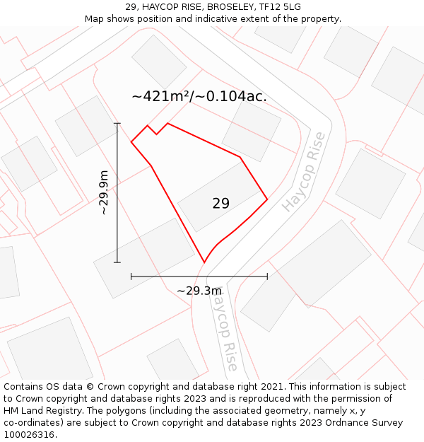 29, HAYCOP RISE, BROSELEY, TF12 5LG: Plot and title map