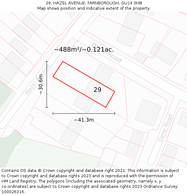 29, HAZEL AVENUE, FARNBOROUGH, GU14 0HB: Plot and title map