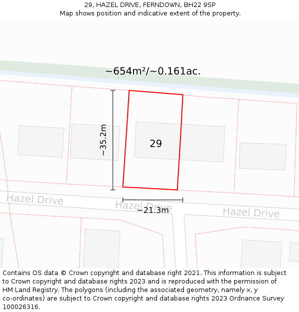 29, HAZEL DRIVE, FERNDOWN, BH22 9SP: Plot and title map