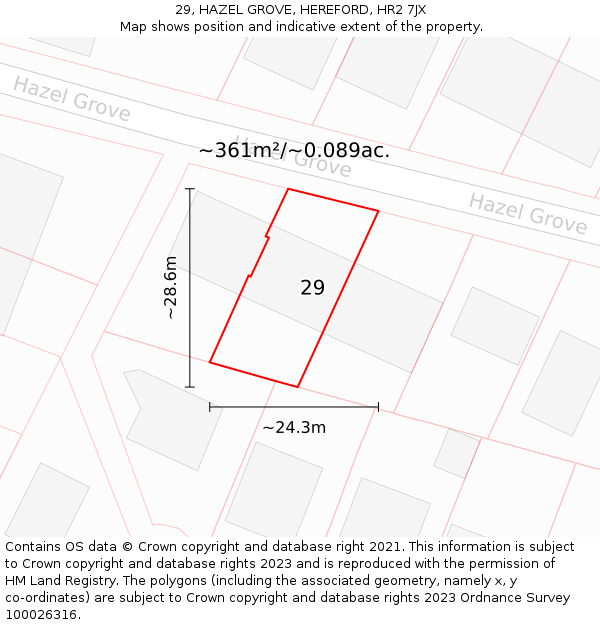 29, HAZEL GROVE, HEREFORD, HR2 7JX: Plot and title map