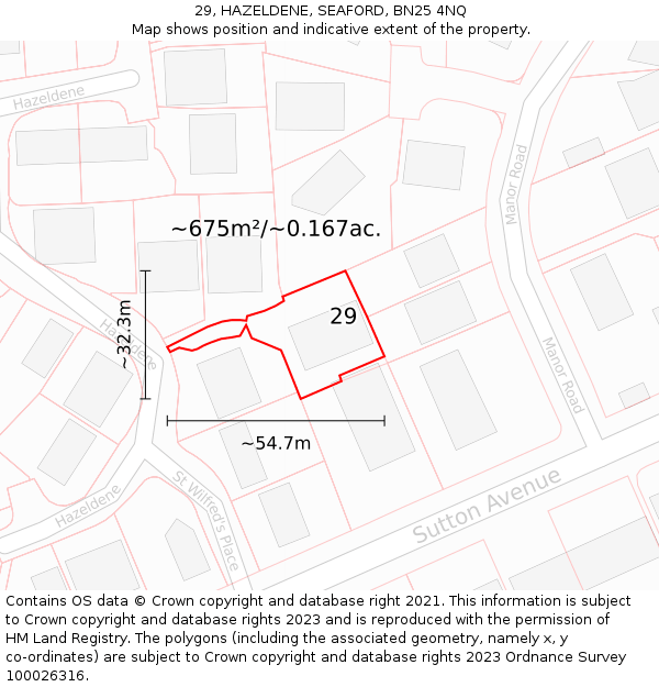 29, HAZELDENE, SEAFORD, BN25 4NQ: Plot and title map